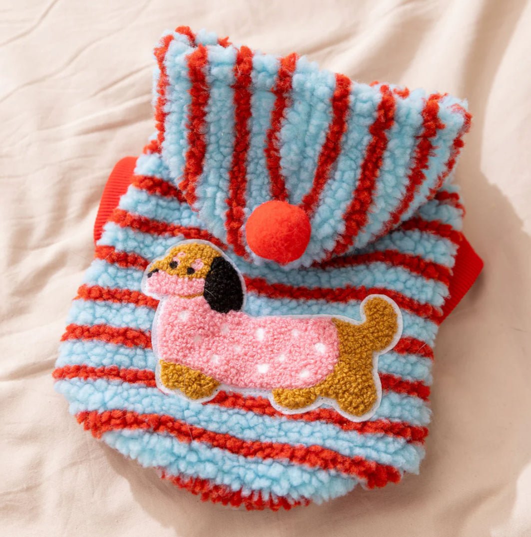 Fleece Striped Dachshund Dog Cat Harness Hoodie – Warm, stylish, and functional all in one. - Pawtique
