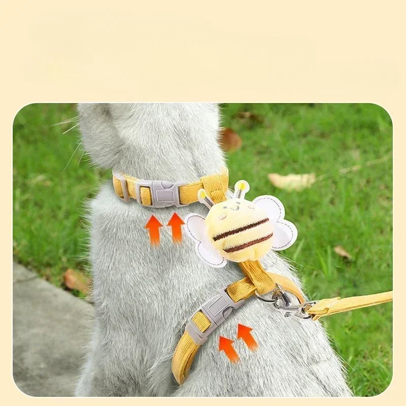 Harness Leash Collar Adjustable Cartoon Bee Double Layer - Pawtique