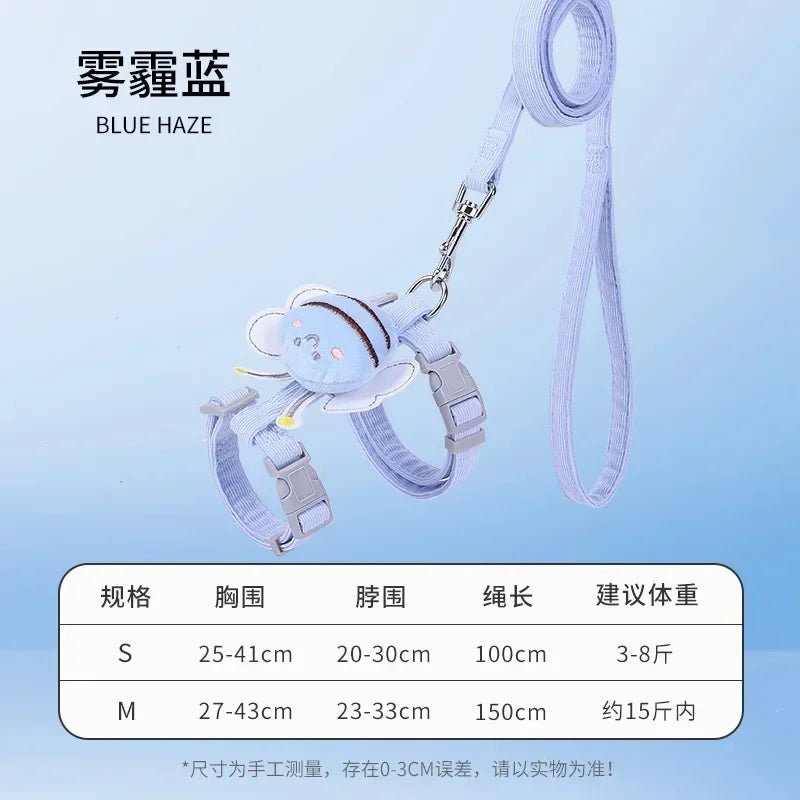Harness Leash Collar Adjustable Cartoon Bee Double Layer - Pawtique