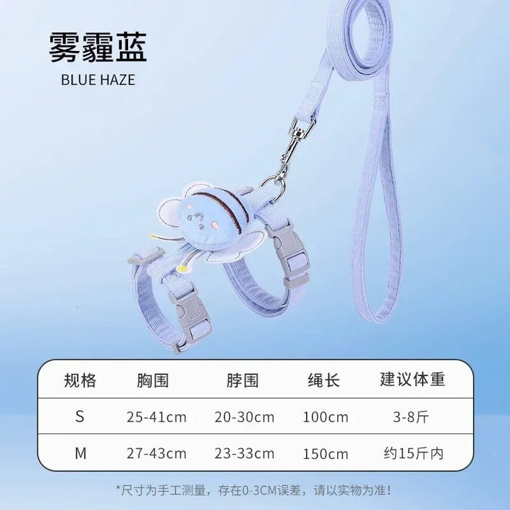Harness Leash Collar Adjustable Cartoon Bee Double Layer - Pawtique