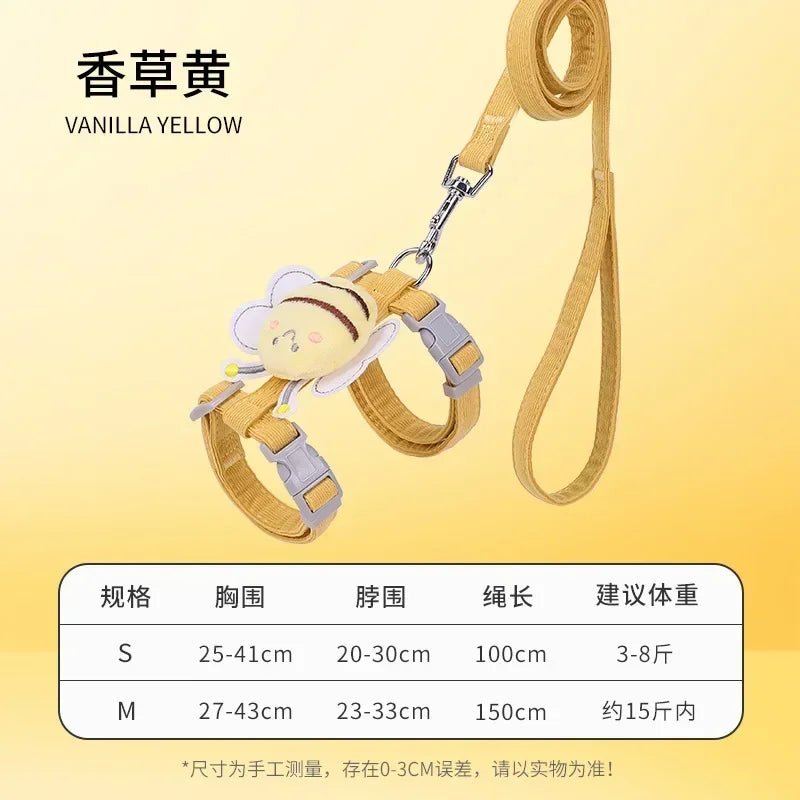Harness Leash Collar Adjustable Cartoon Bee Double Layer - Pawtique