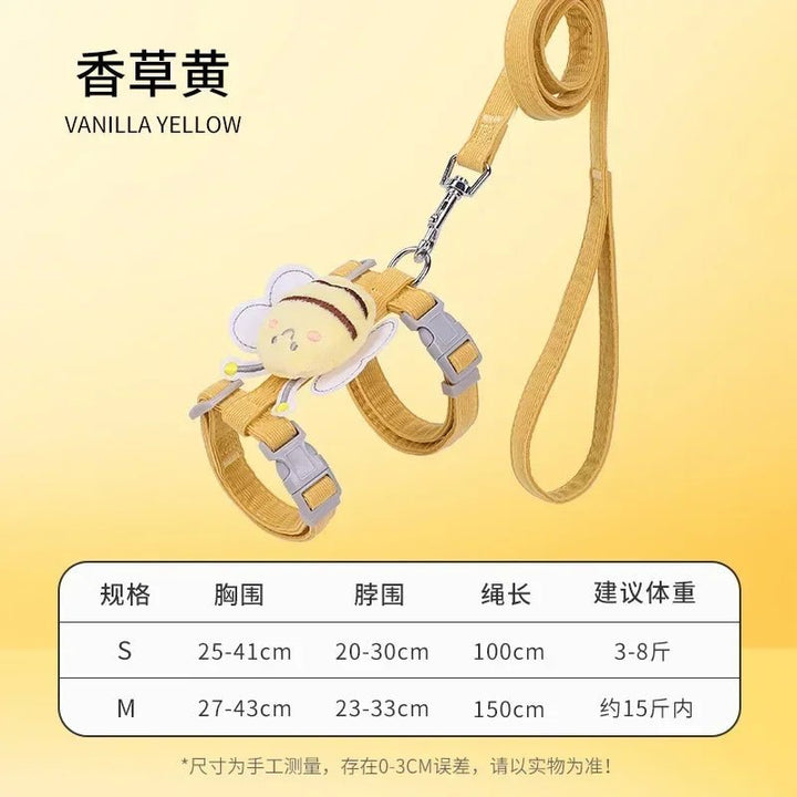 Harness Leash Collar Adjustable Cartoon Bee Double Layer - Pawtique