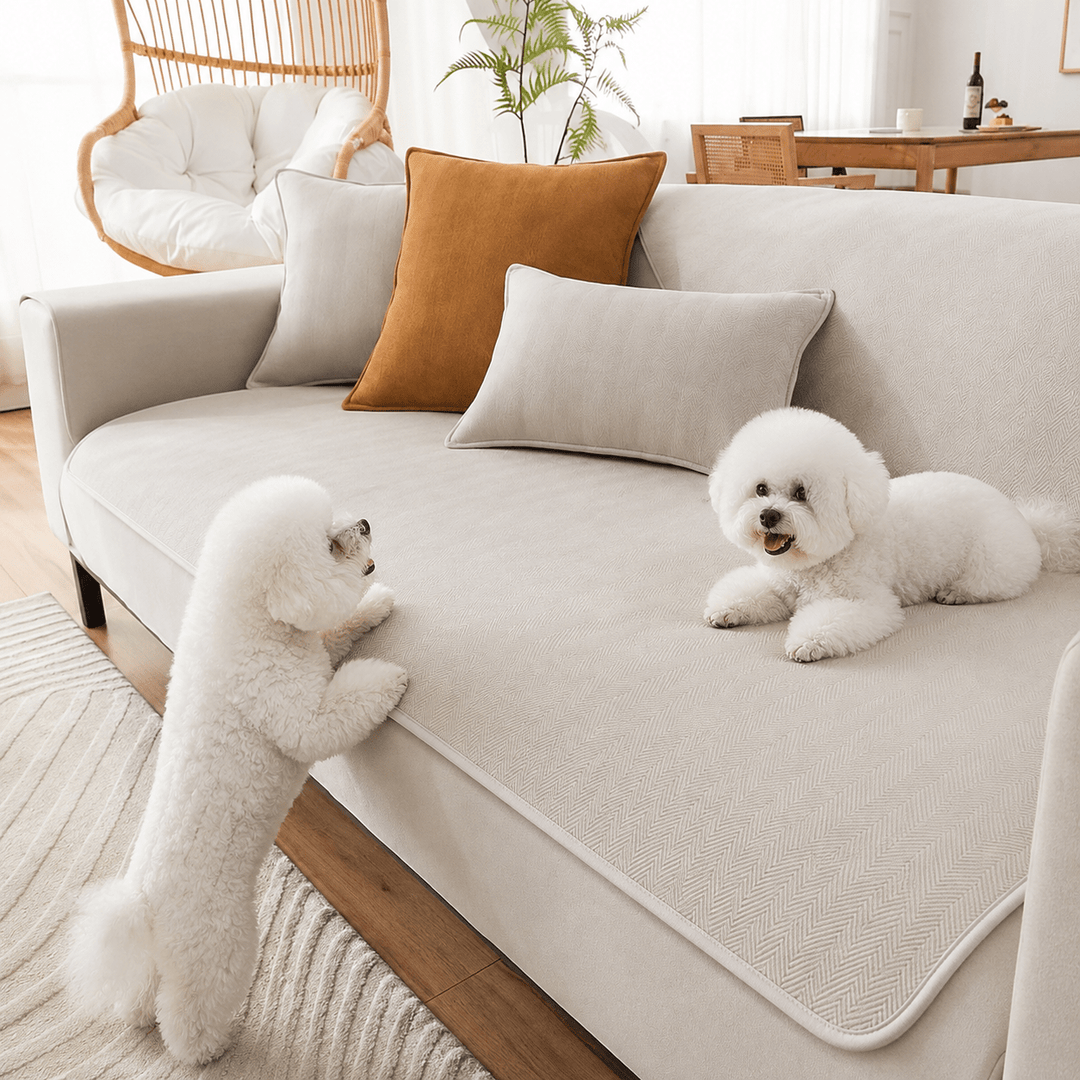 HerringboneGuard Water-Repellent Chenille Sofa Protector - Pawtique