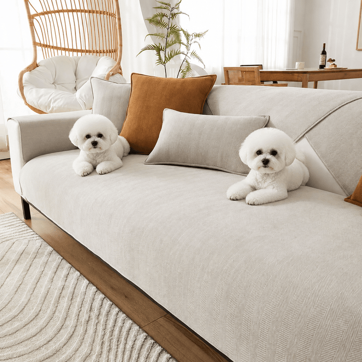 HerringboneGuard Water-Repellent Chenille Sofa Protector - Pawtique