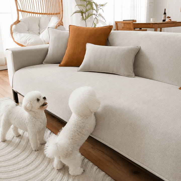 HerringboneGuard Water-Repellent Chenille Sofa Protector - Pawtique