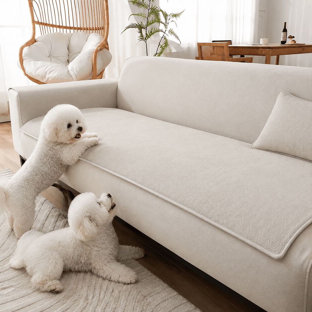 HerringboneGuard Water-Repellent Chenille Sofa Protector - Pawtique