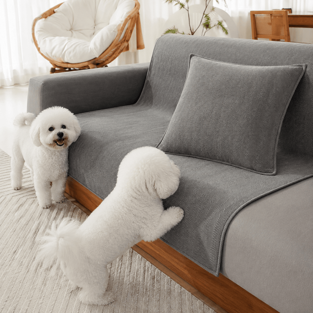 HerringboneGuard Water-Repellent Chenille Sofa Protector - Pawtique