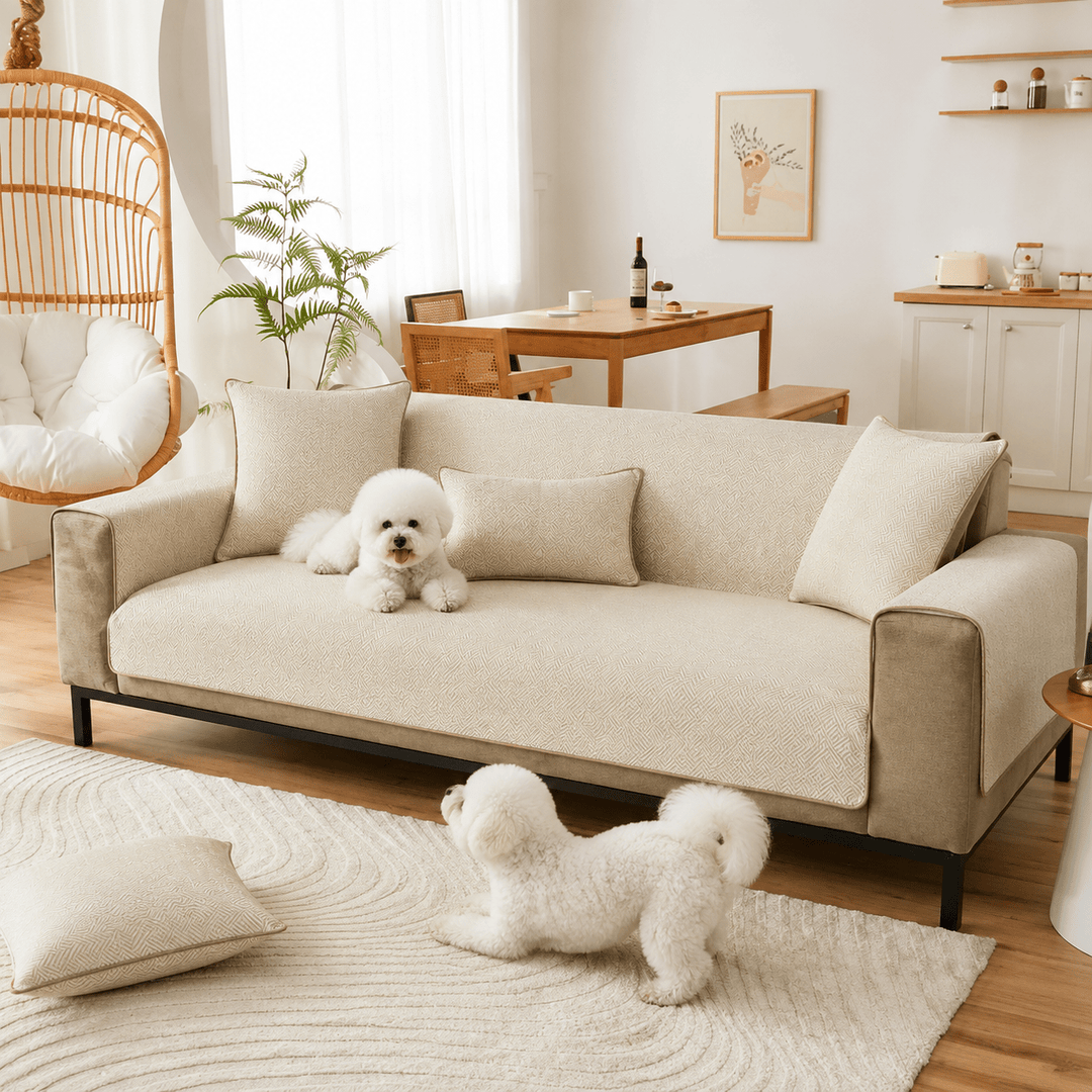 HerringboneGuard Water-Repellent Chenille Sofa Protector - Pawtique