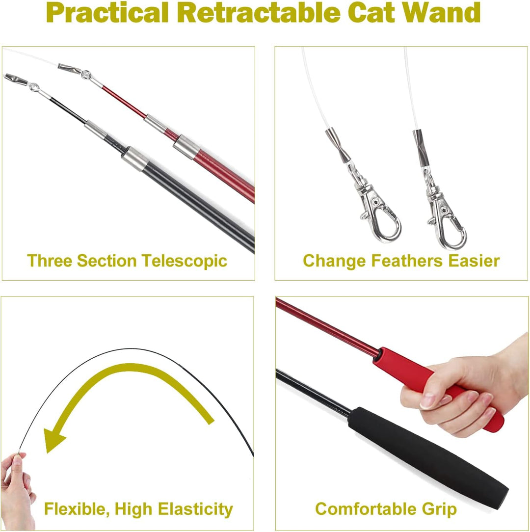 Interactive Feather Wand Cat Toy Set - Pawtique