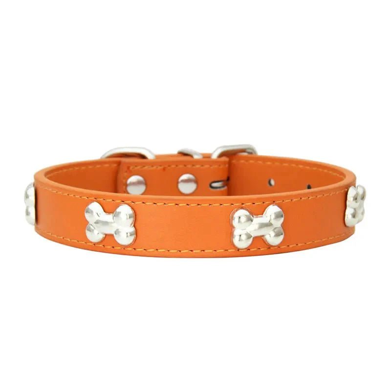 Leather Dog Collar with Bone Decoration - Pawtique