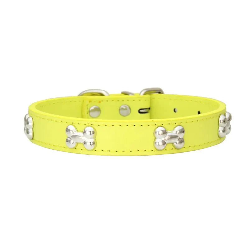Leather Dog Collar with Bone Decoration - Pawtique