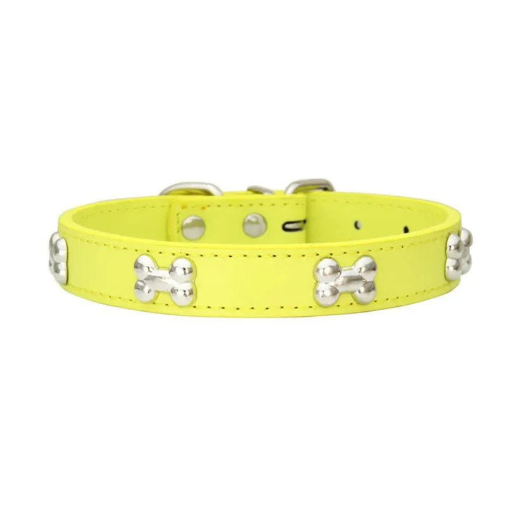 Leather Dog Collar with Bone Decoration - Pawtique
