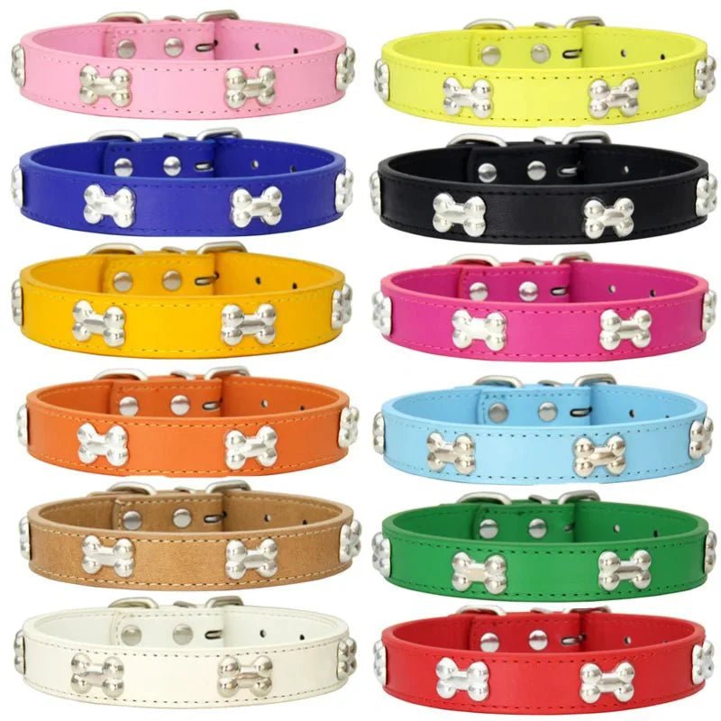 Leather Dog Collar with Bone Decoration - Pawtique