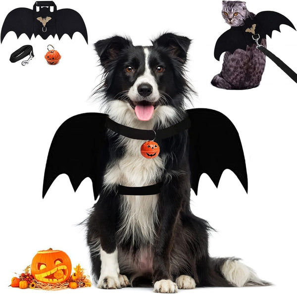 LKEX Dog Bat Wings, Halloween Bat Costume for Medium Large Dogs Funny Bat Wing Dog Clothes with Leads and Pumpkin Bells Puppy Bat Dress Up Halloween Decorations Outfits Cosplay Apparel (Large) - Pawtique