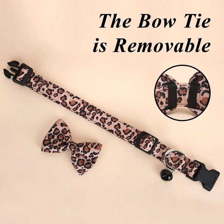 Luxury Leopard Print Collar with Detachable Bow - Pawtique