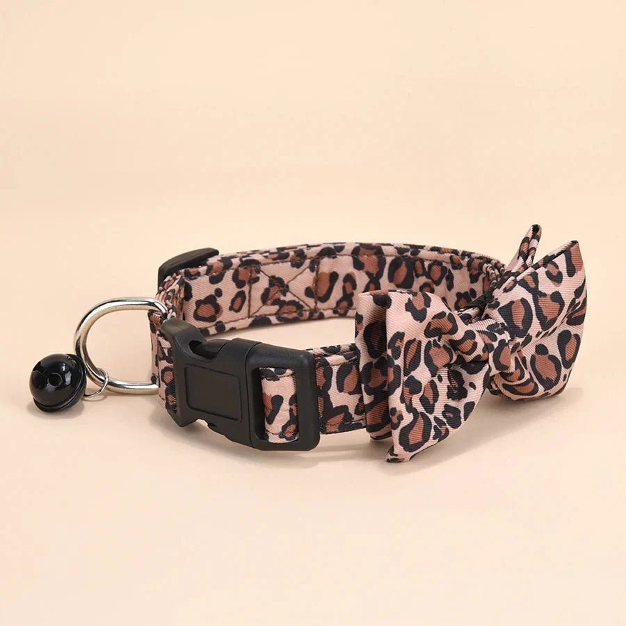 Luxury Leopard Print Collar with Detachable Bow - Pawtique