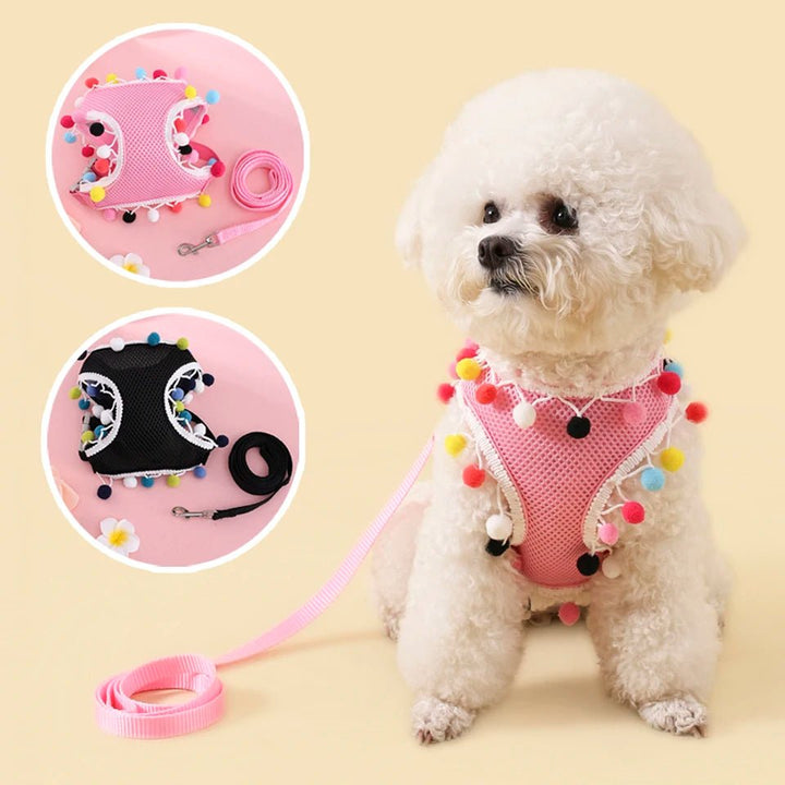 Mesh Small Dog Harness Adjustable Ball Lace Cute Summer - Pawtique