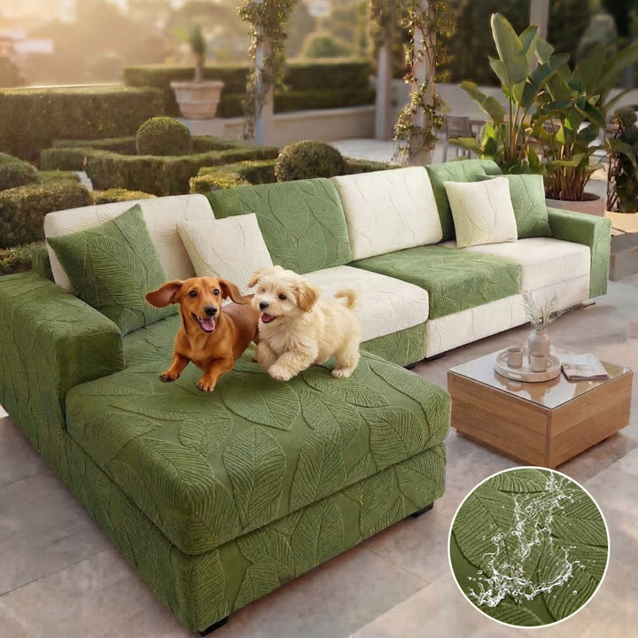 Modern Leaf Jacquard Water-Repellent Anti-Scratch Stretch Full Wrap Sectional Couch Cover - Pawtique
