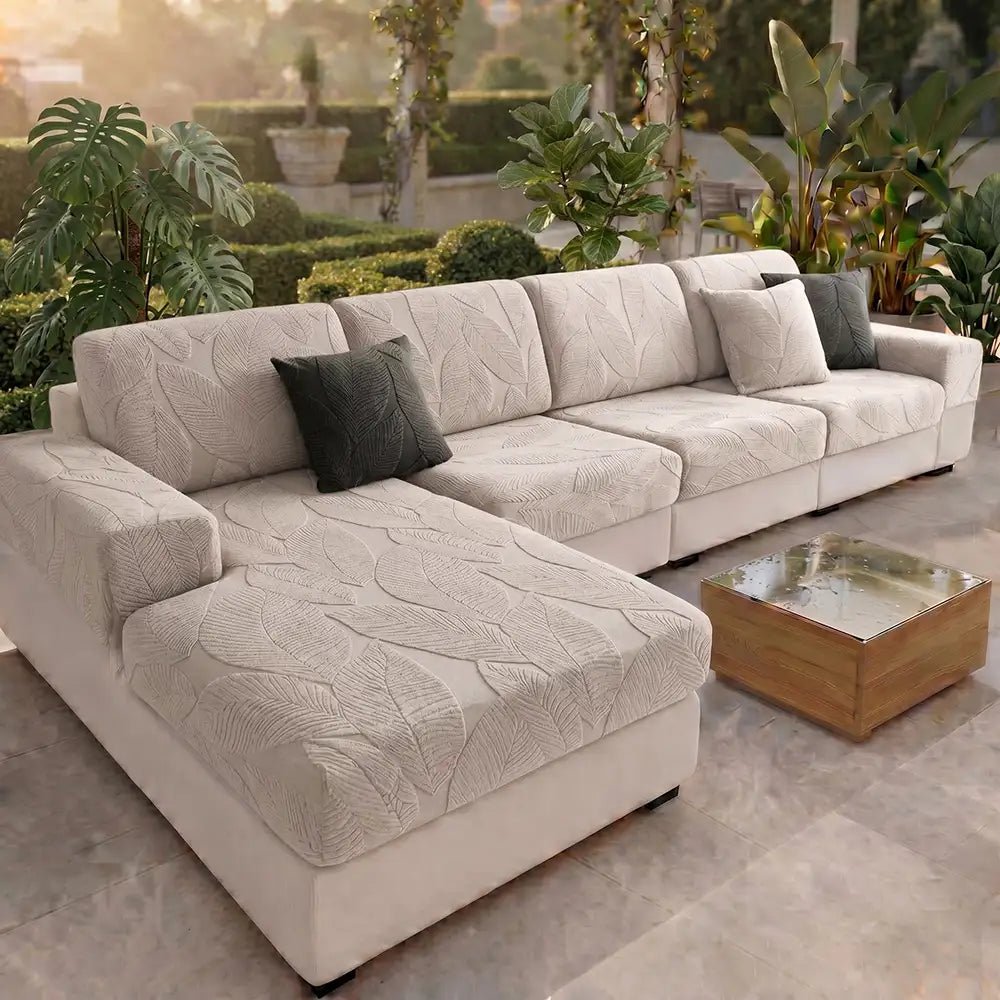 Modern Leaf Jacquard Water-Repellent Anti-Scratch Stretch Full Wrap Sectional Couch Cover - Pawtique