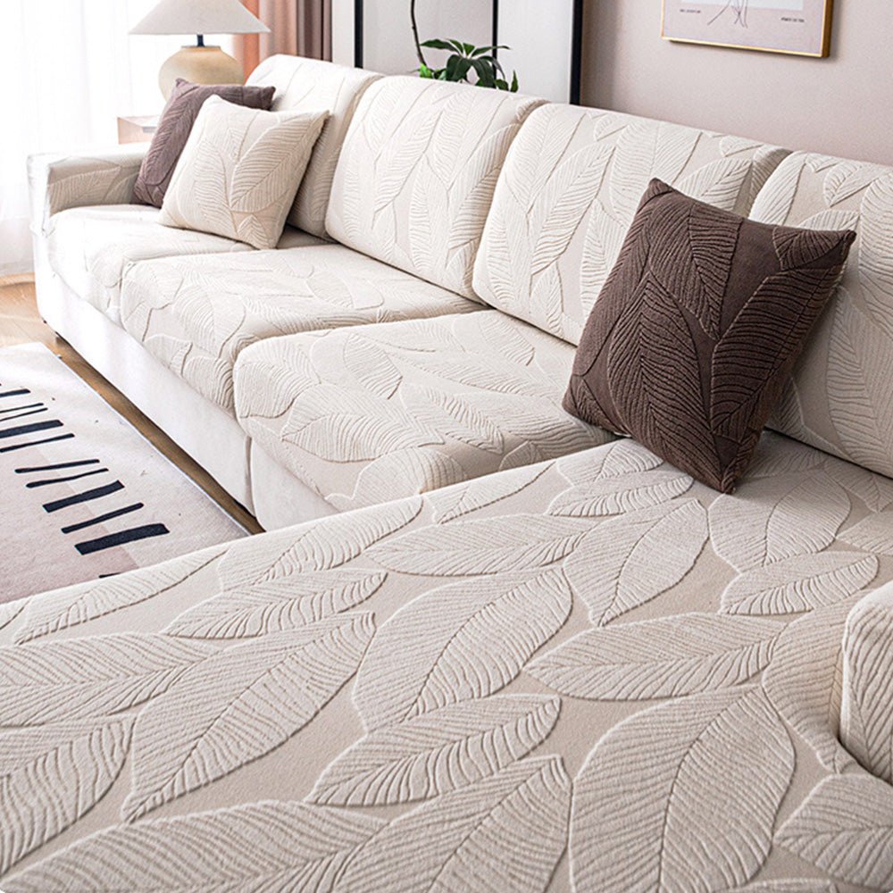 Modern Leaf Jacquard Water-Repellent Anti-Scratch Stretch Full Wrap Sectional Couch Cover - Pawtique