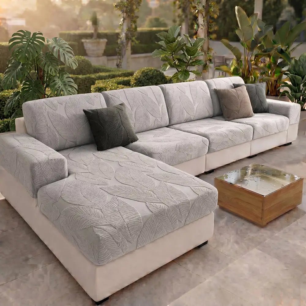 Modern Leaf Jacquard Water-Repellent Anti-Scratch Stretch Full Wrap Sectional Couch Cover - Pawtique
