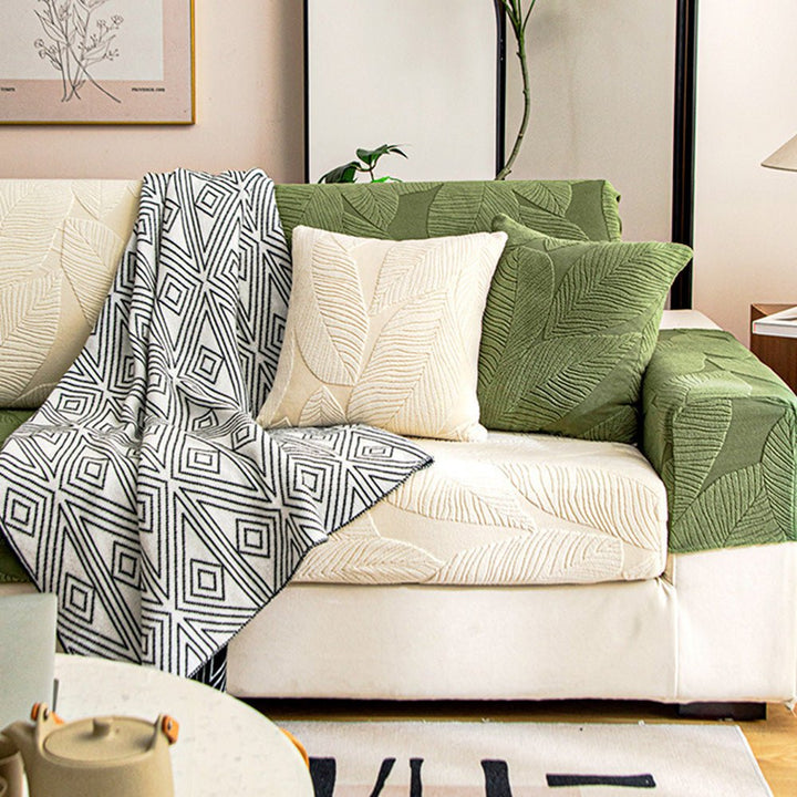 Modern Leaf Jacquard Water-Repellent Anti-Scratch Stretch Full Wrap Sectional Couch Cover - Pawtique