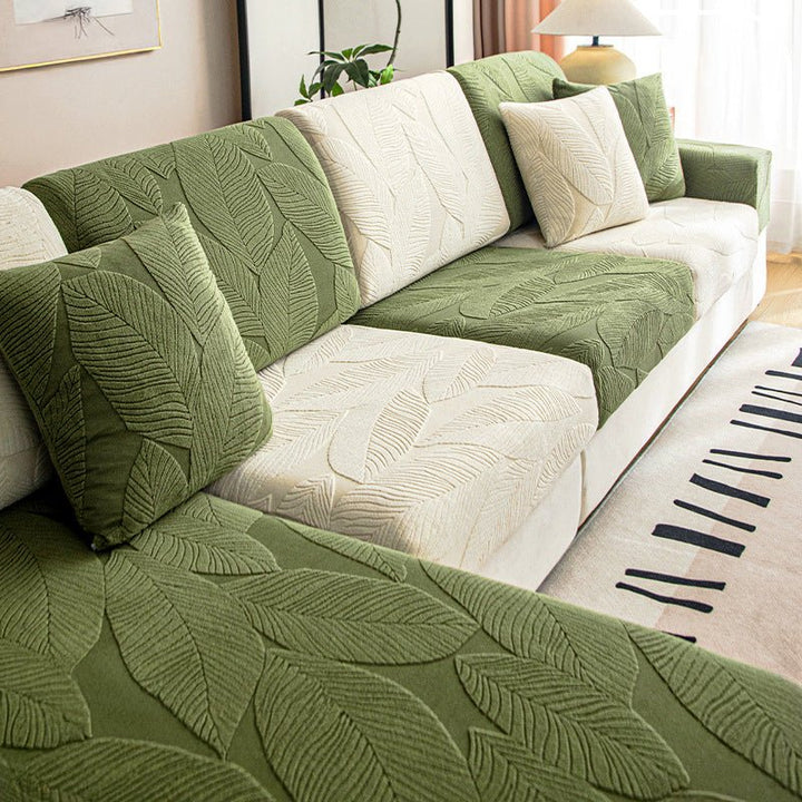 Modern Leaf Jacquard Water-Repellent Anti-Scratch Stretch Full Wrap Sectional Couch Cover - Pawtique