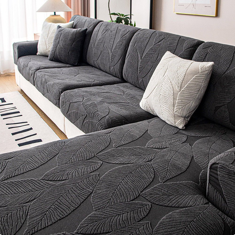 Modern Leaf Jacquard Water-Repellent Anti-Scratch Stretch Full Wrap Sectional Couch Cover - Pawtique
