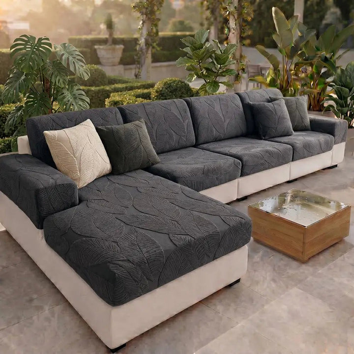 Modern Leaf Jacquard Water-Repellent Anti-Scratch Stretch Full Wrap Sectional Couch Cover - Pawtique