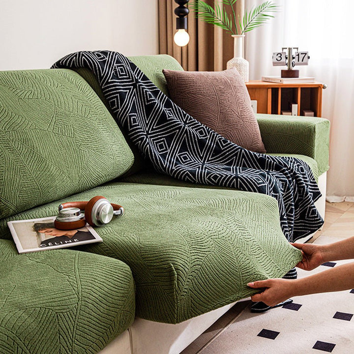 Modern Leaf Jacquard Water-Repellent Anti-Scratch Stretch Full Wrap Sectional Couch Cover - Pawtique