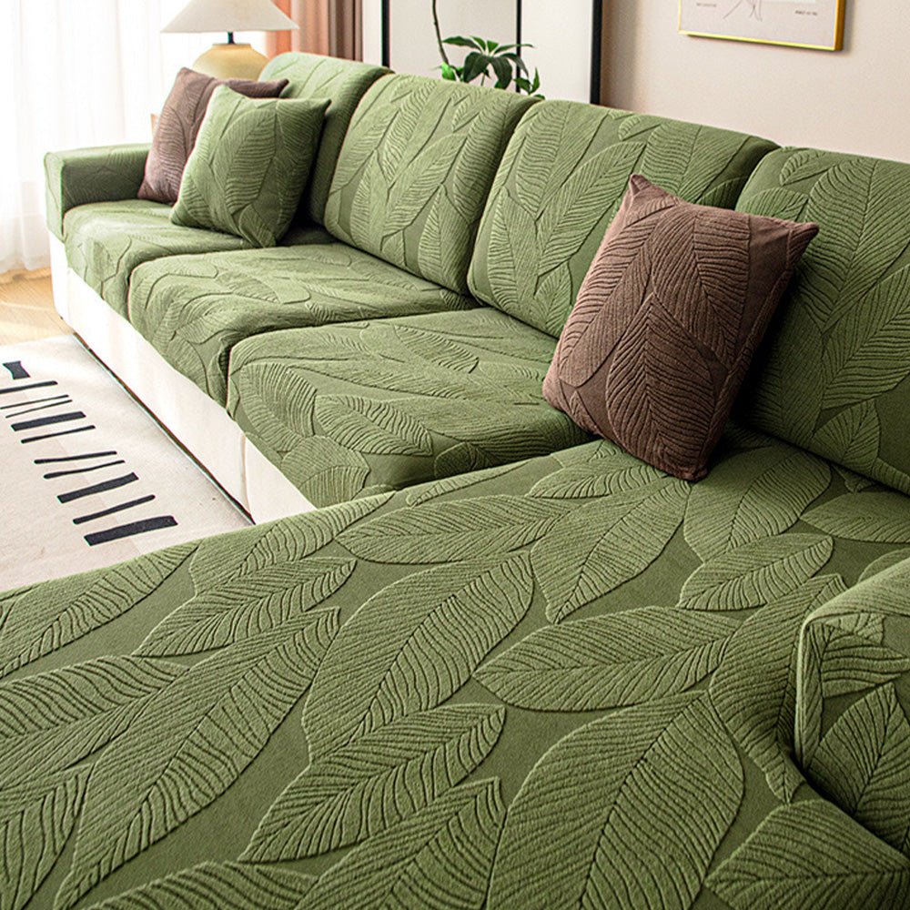 Modern Leaf Jacquard Water-Repellent Anti-Scratch Stretch Full Wrap Sectional Couch Cover - Pawtique