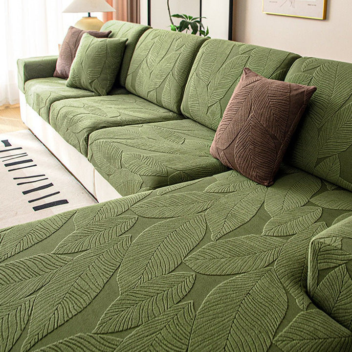 Modern Leaf Jacquard Water-Repellent Anti-Scratch Stretch Full Wrap Sectional Couch Cover - Pawtique