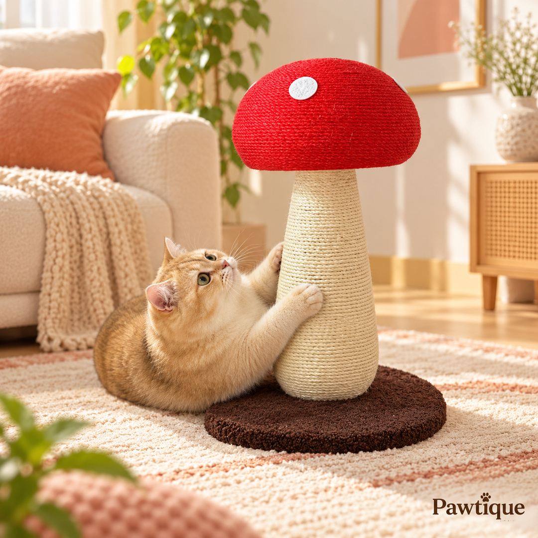Pawtique mushroom cat scratcher lifestyle