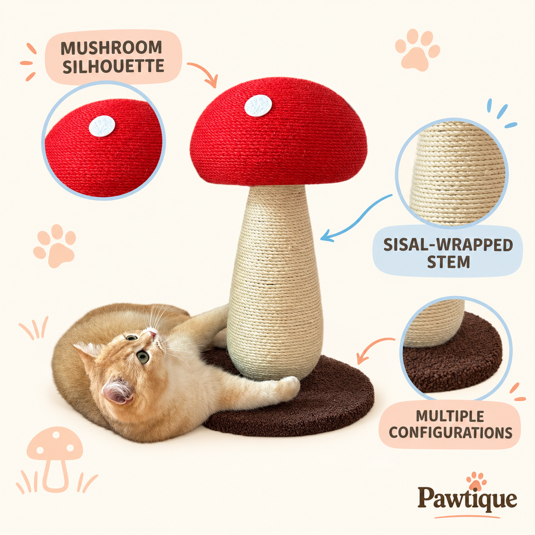 Pawtique mushroom cat scratcher features