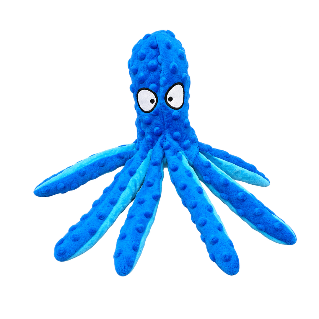 Pawtique OctoTug blue plush squeaky dog toy