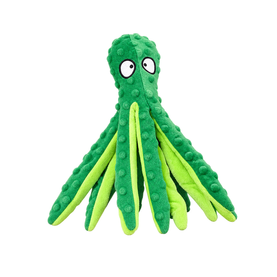 Pawtique OctoTug green plush squeaky dog toy
