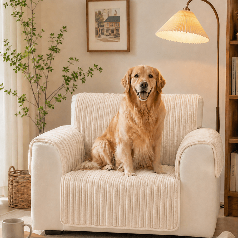 One-Piece Waterproof Pet-Friendly Ribbed Plush Recliner Couch Cover- Cozy Nest - Pawtique