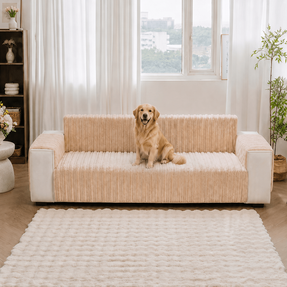One-Piece Waterproof Pet-Friendly Ribbed Plush Recliner Couch Cover- Cozy Nest - Pawtique