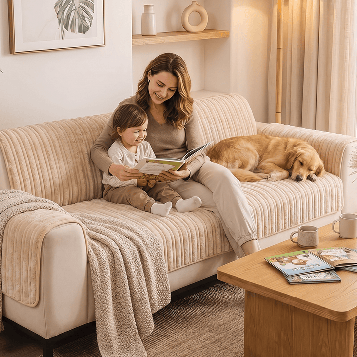 One-Piece Waterproof Pet-Friendly Ribbed Plush Recliner Couch Cover- Cozy Nest - Pawtique