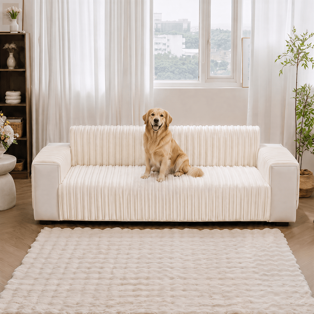 One-Piece Waterproof Pet-Friendly Ribbed Plush Recliner Couch Cover- Cozy Nest - Pawtique