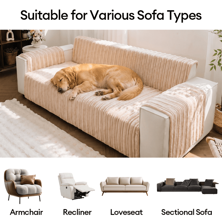 One-Piece Waterproof Pet-Friendly Ribbed Plush Recliner Couch Cover- Cozy Nest - Pawtique