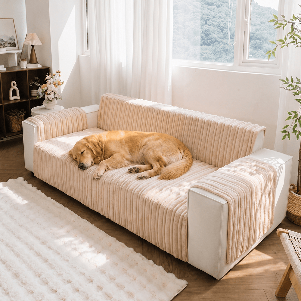One-Piece Waterproof Pet-Friendly Ribbed Plush Recliner Couch Cover- Cozy Nest - Pawtique