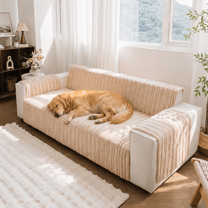 One-Piece Waterproof Pet-Friendly Ribbed Plush Recliner Couch Cover- Cozy Nest - Pawtique