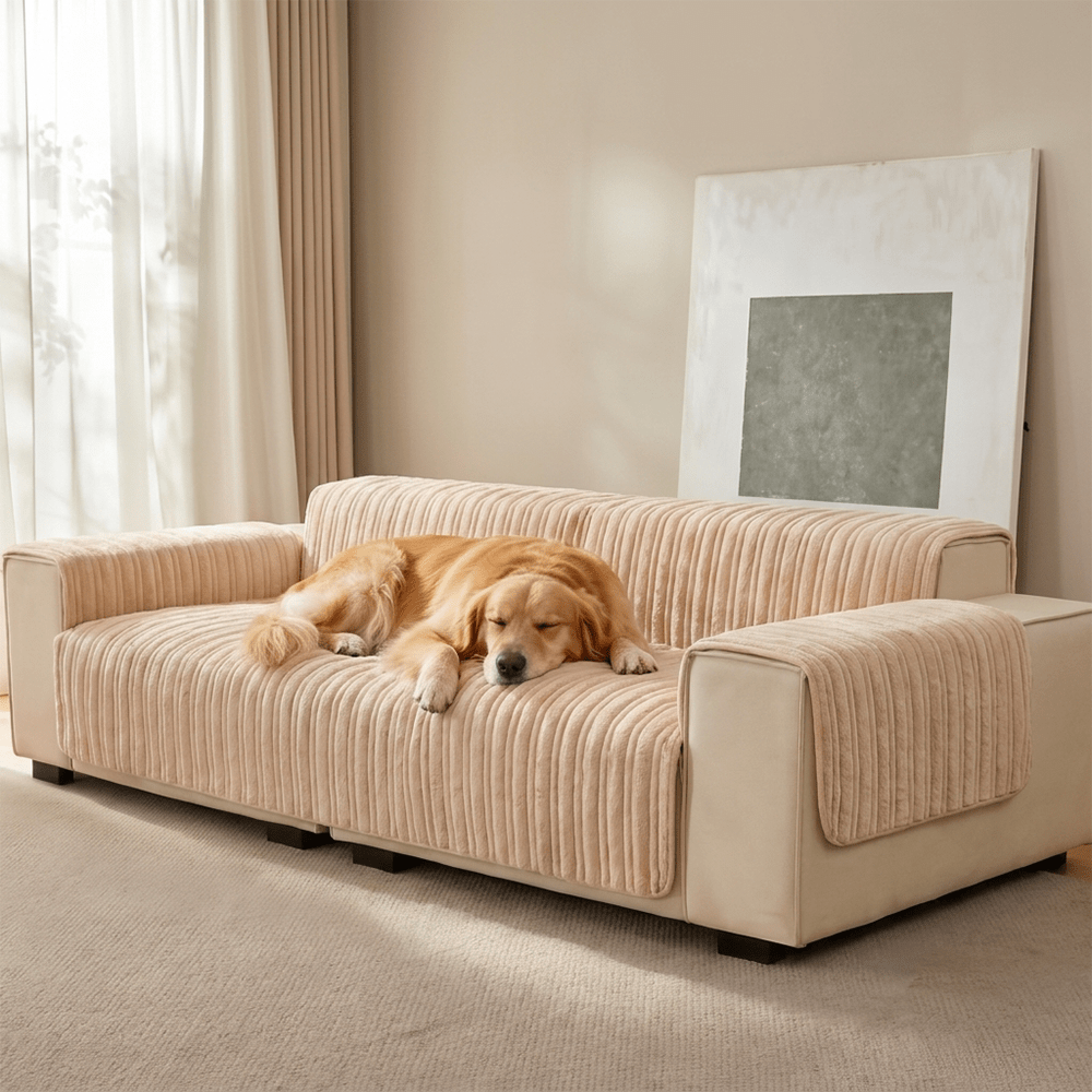 One-Piece Waterproof Pet-Friendly Ribbed Plush Recliner Couch Cover- Cozy Nest - Pawtique