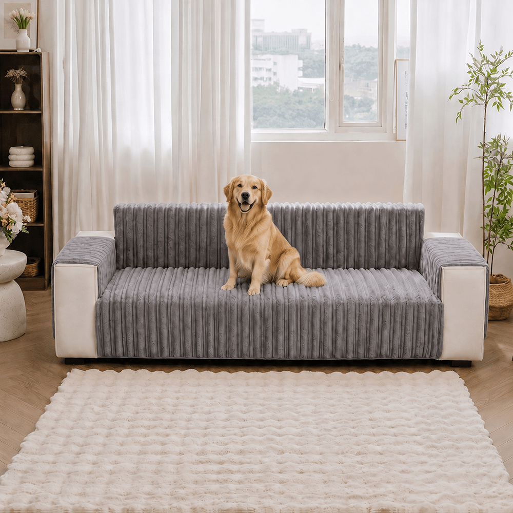 One-Piece Waterproof Pet-Friendly Ribbed Plush Recliner Couch Cover- Cozy Nest - Pawtique