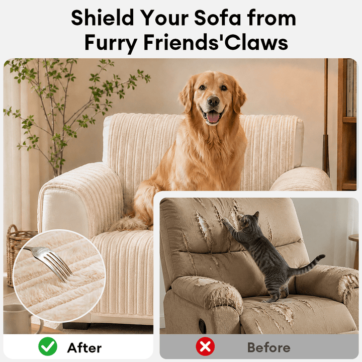 One-Piece Waterproof Pet-Friendly Ribbed Plush Recliner Couch Cover- Cozy Nest - Pawtique