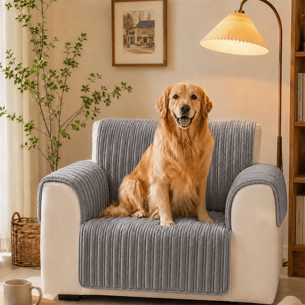 One-Piece Waterproof Pet-Friendly Ribbed Plush Recliner Couch Cover- Cozy Nest - Pawtique
