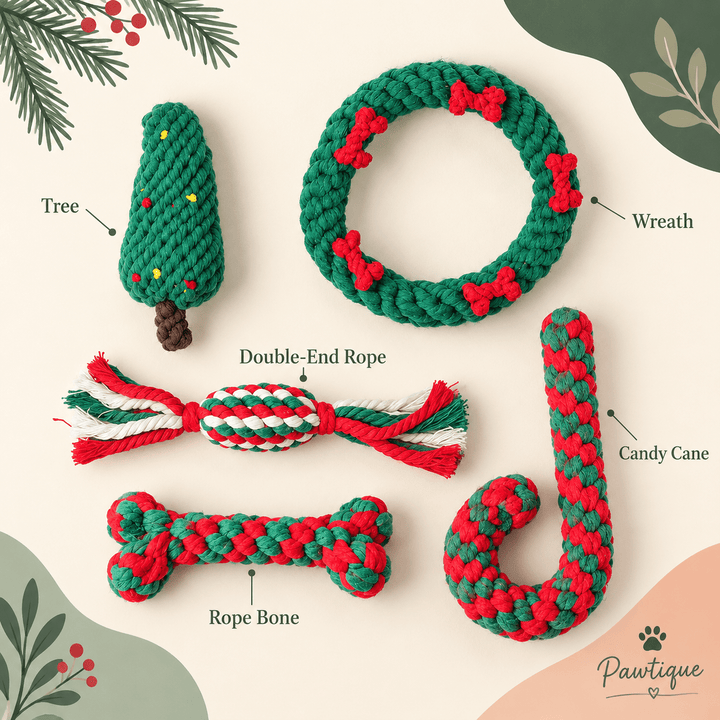 Pawtique 5-Piece Christmas Rope Dog Toy Set - Pawtique