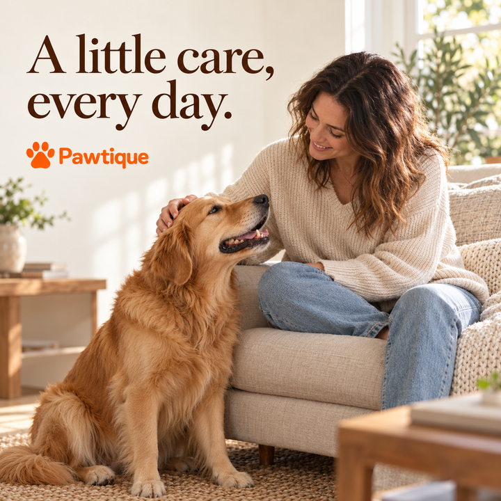 An adult dog and owner sharing a quiet moment at home