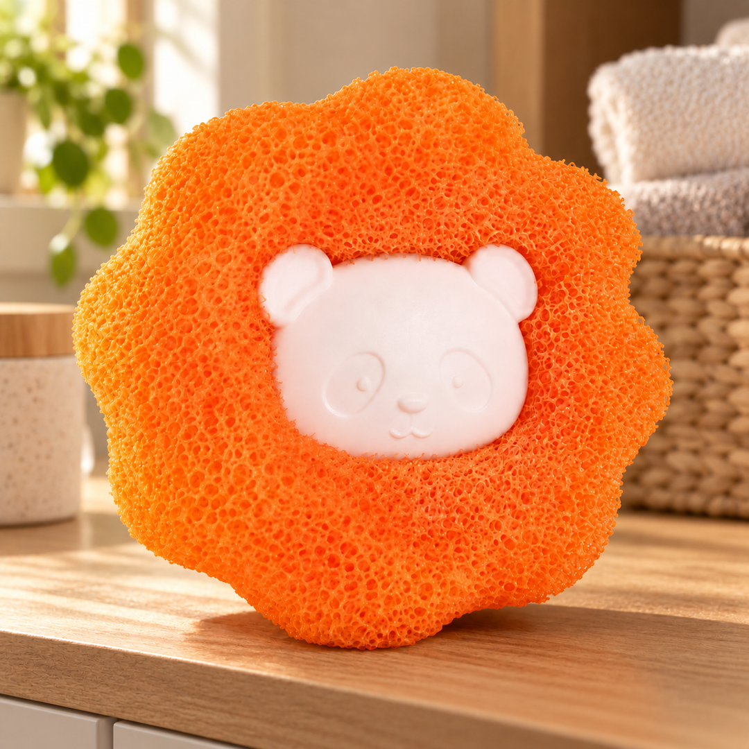 Orange pet hair catcher shown on a warm wood counter; pack quantity depends on the selected option.